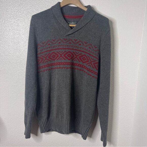 Eddie Bauer M Wool Blend Sweater V Neck Collared Classic Preppy Scholar Pullover - Picture 3 of 12